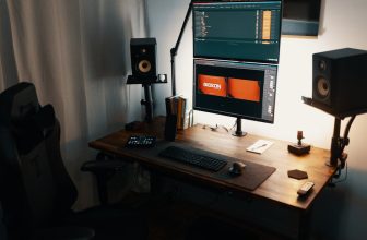 dual monitor setup desk workspace