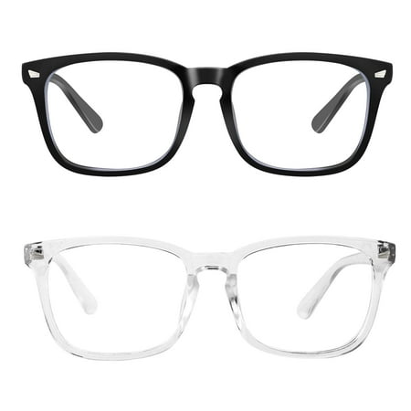 Rirool 2 Pack Blue Light Blocking Glasses - Computer Reading/Gaming/TV/Phones Glasses for Women Men - Anti Eyestrain & UV Glare Protection - Black+Clear