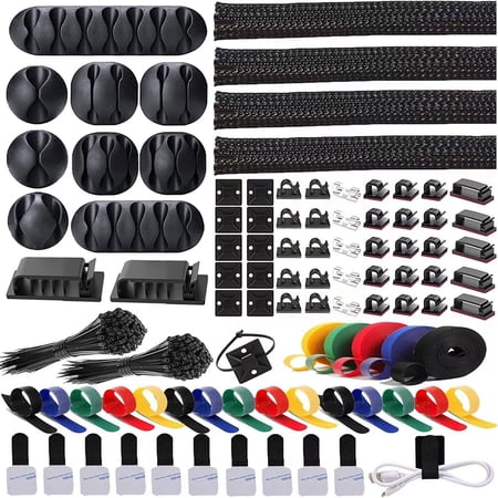 300pcs Cable Management Kit 4 Sleeve 35 Clips With 11cord Holders 20 Roll Organizer Straps And 200 Fastening Ties 20 Zip Tie Mounts For Computer Tv Under Desk