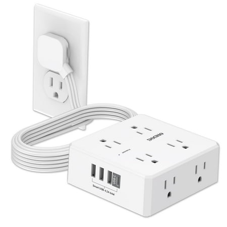 6ft Flat Plug Power Strip - 8 Outlets and 4 USB Ports (1 USB C), Extension Cord for Home Office, Etl