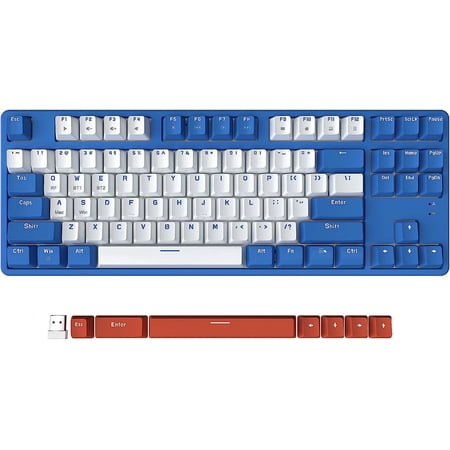 AJAZZ Wireless Mechanical Keyboard, Dual Mode BT5.0/2.4G with 87 TKL Hot Swap Bluetooth Gaming Keyboard,Detachable Frame,USB Hub for PC(Red Switch)