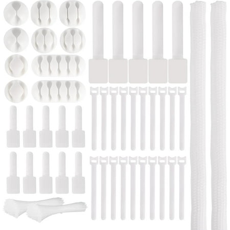 BDKWID-137PCS Cable Management Kit 4 Cable Sleeve Split 100 Cable Zip Ties 10 Cable Clips 15 Adhesive Wall Cable Tie 10 Cable Zip Tie for TV Computer Office Home Under Desk