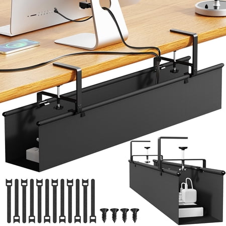 Dayacoo No Drill Under Desk Cable Management Tray 36" Clamp/screw Mount Cord Organizer For Fabric Storage And Cords Office Home Black