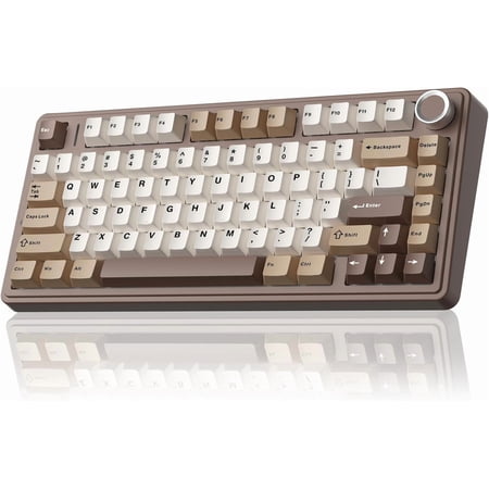 F75 75% Wireless Mechanical Keyboard, Hot Swappable Creamy Keyboard, Pre-lubed Linear Switches, 2.4GHz/Type-C/BT5.0, RGB Backlit Gaming Keyboards(White&Brown)