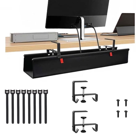 No Drill Cable Management Under Desk 36" Cord Organizer For Table Clamp/screw Mount Tray Black Fabric Office Home (large (36 Inch))