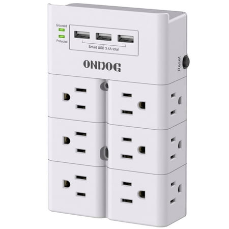 ONDOG Multi Plug Outlet - 12-Outlet Extender Surge Protector, 3 USB Ports Wall Mount for Home, Office, White