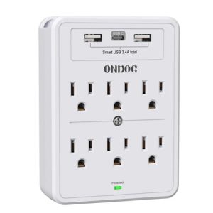 Ondog Multi-Plug Outlet Surge Protector 6-Outlet 3 USB Ports