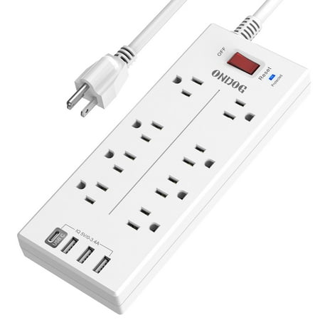 ONDOG Power Strip Surge Protector with 8-Outlet 4 USB Port ,6FT extension cord