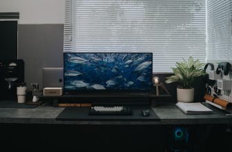 desk setup organized