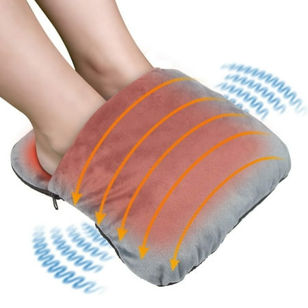 SDJMa Electric Heated Foot Warmers for Women and Men | Fast Heating Pad Foot Warmers for Bed and Under Desk | 3 Temperature Setting | Machine-Washable and Anti-Slip Sole | 14”×12” | Gray