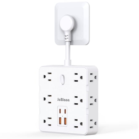 Surge Protector Power Strip with USB Ports, Flat Plug Extension Cord Power Strip with 3-Side 12 Widely Outlets Extender, 15A 1875W Wall Mount Multiple Plug Outlet, Desk Charging Station