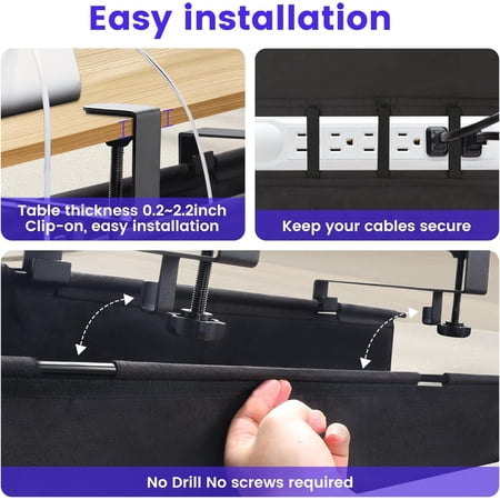 Under Desk Cable Management Tray, Clamp-On Cord Organizer, No Drilling Required, Black, 28.4inch