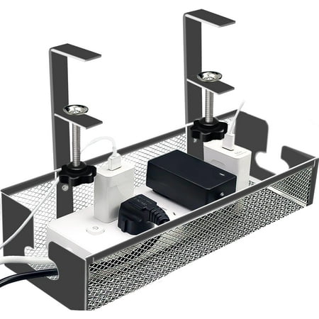 Under Desk Cable Management Tray, No Drill Metal Cord Organizer to Conceal Wire for Office Home, Black
