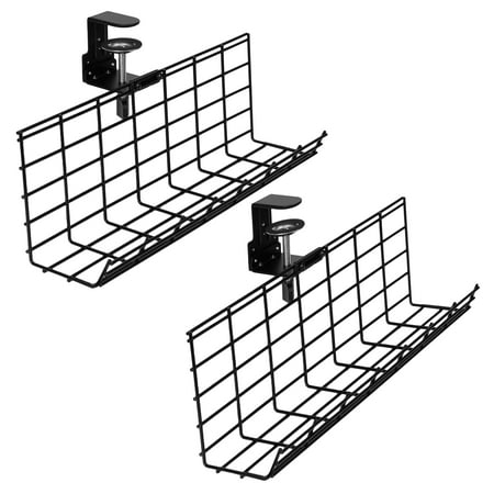 VIVO Black Clamp-on Dual Under Desk Cable Management Tray Organizers (2 Pack)
