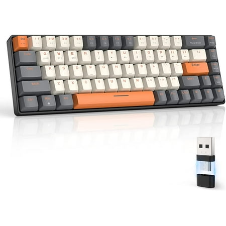 ZIYOULANG Type C Wireless Mechanical Keyboard with Dual Mode 2-in-1 Receiver, Light Yellow-Red