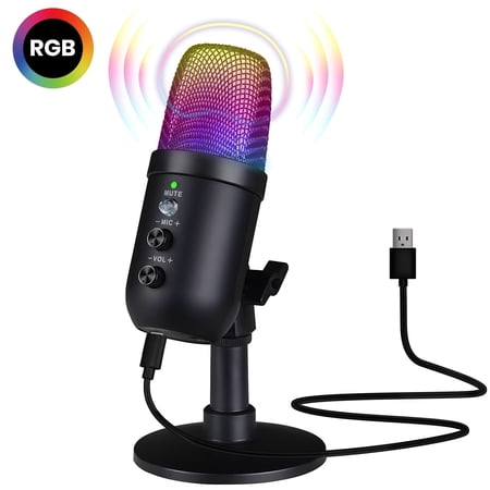 Atzeste USB Microphone, Computer Condenser Gaming Mic for PC/Laptop/PS4/5, Headphone Output, Volume Control, USB Type C Plug and Play, LED Mute Button, for Streaming, Podcast, Studio Recording