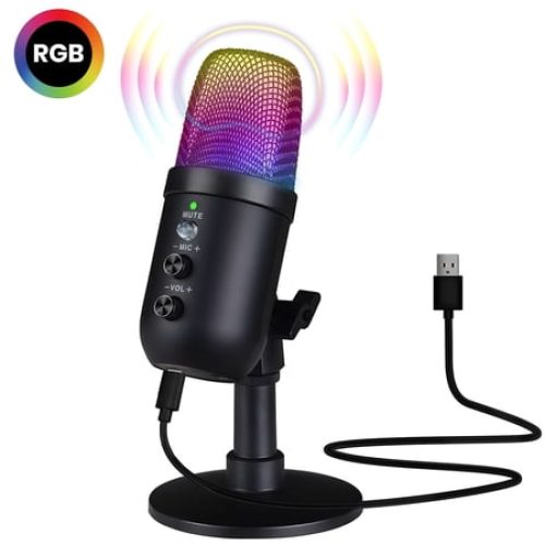 Atzeste USB Microphone, Computer Condenser Gaming Mic for PC/Laptop/PS4/5, Headphone Output, Volume Control, USB Type C Plug and Play, LED...