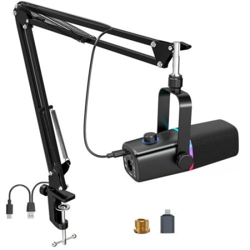 ZealSound XLR/USB Dynamic Microphone for Gaming Podcast,Mic for iPhone Phone PC Computer Gaming Streaming Microphone with RGB Light,Mute Button,Mic Gain,Headphones...